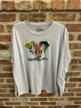 adidas White Long Sleeve Tee with Multicolor Powerpuff Girls Graphic